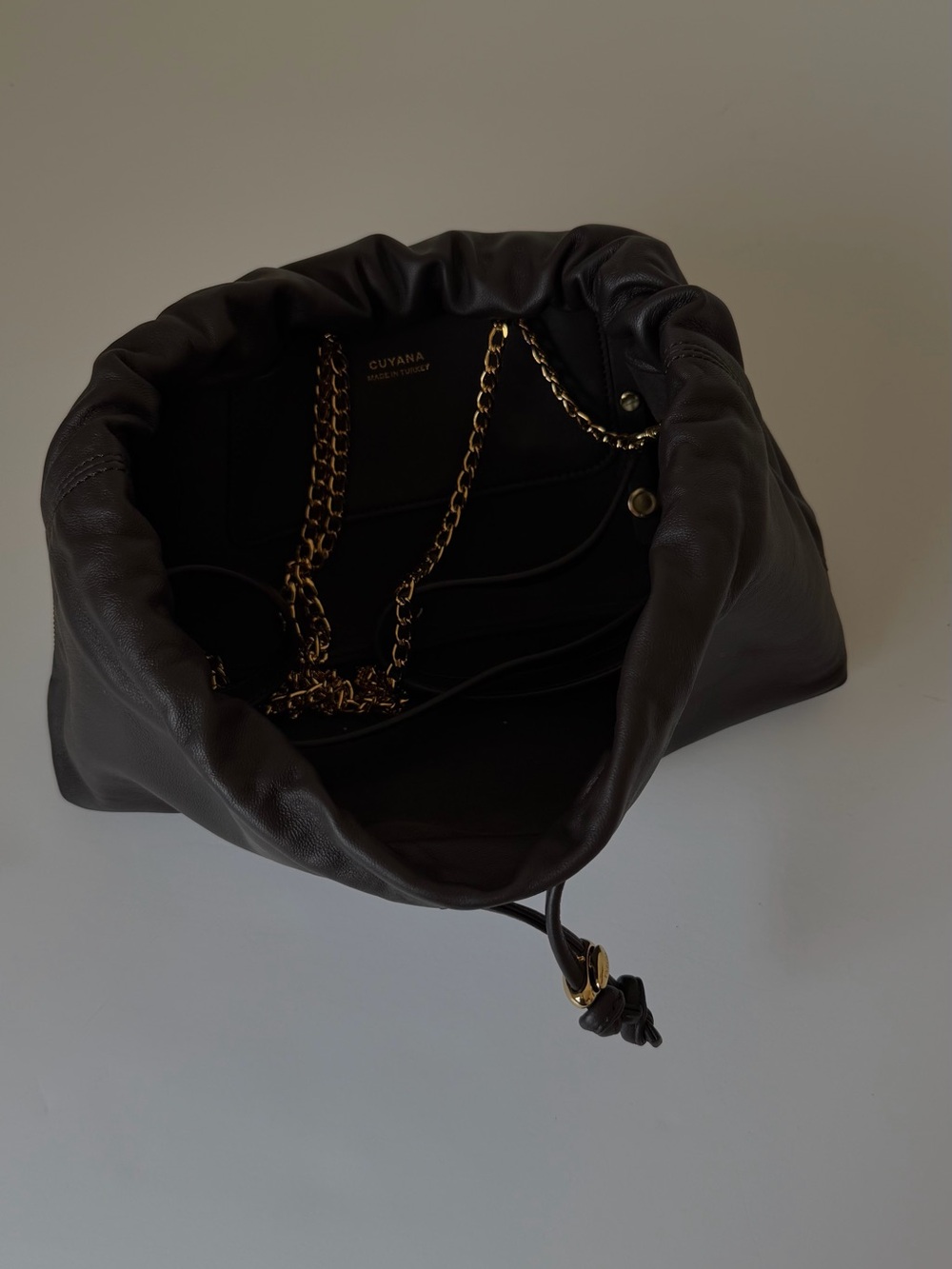 Cuyana Drawstring Brown Leather Bag - mini dia bag - Picture 10 of 15